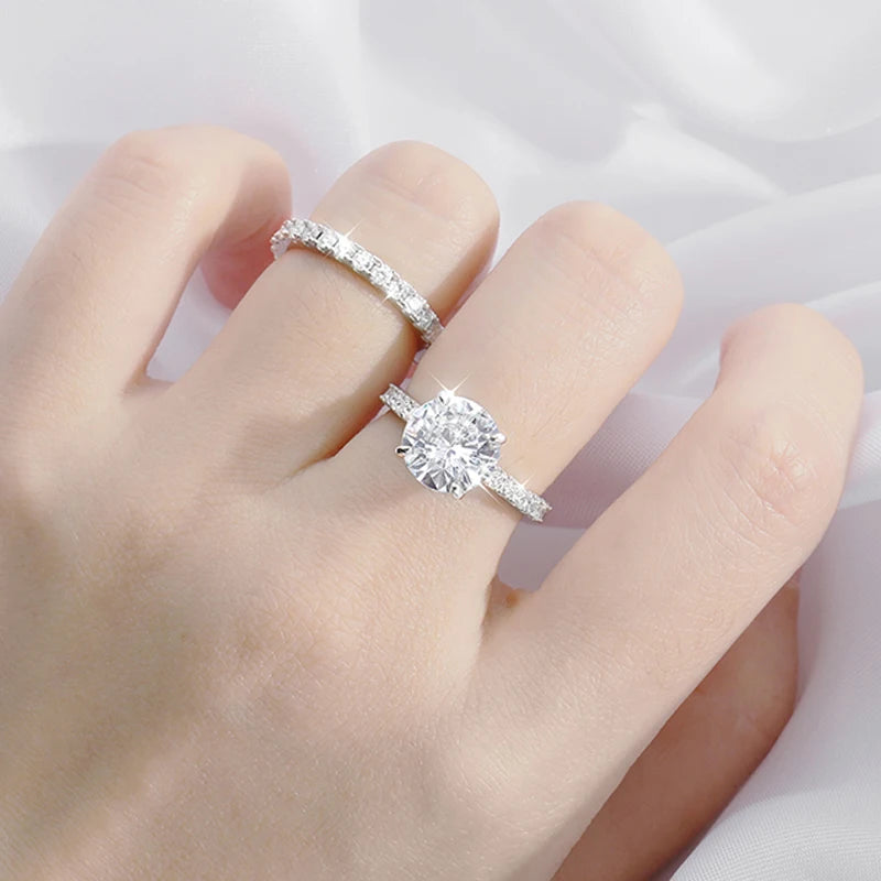 Moissanite Rings for Women Sparkly Luxury Wedding Diamond Band 925 Sterling Silver