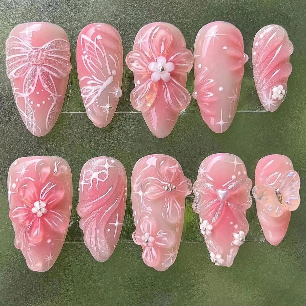 24Pcs Almond Long French False Nails