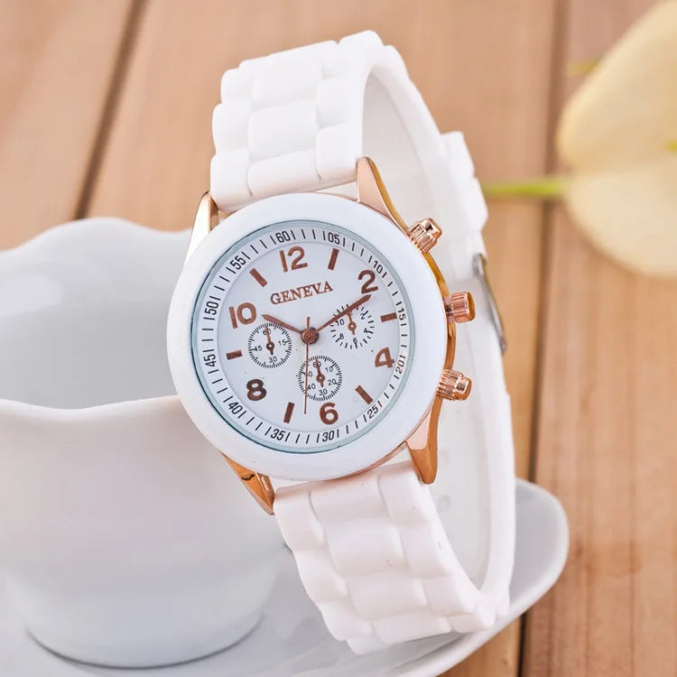 Silicone Strap Quartz Wrist Watch For Woman