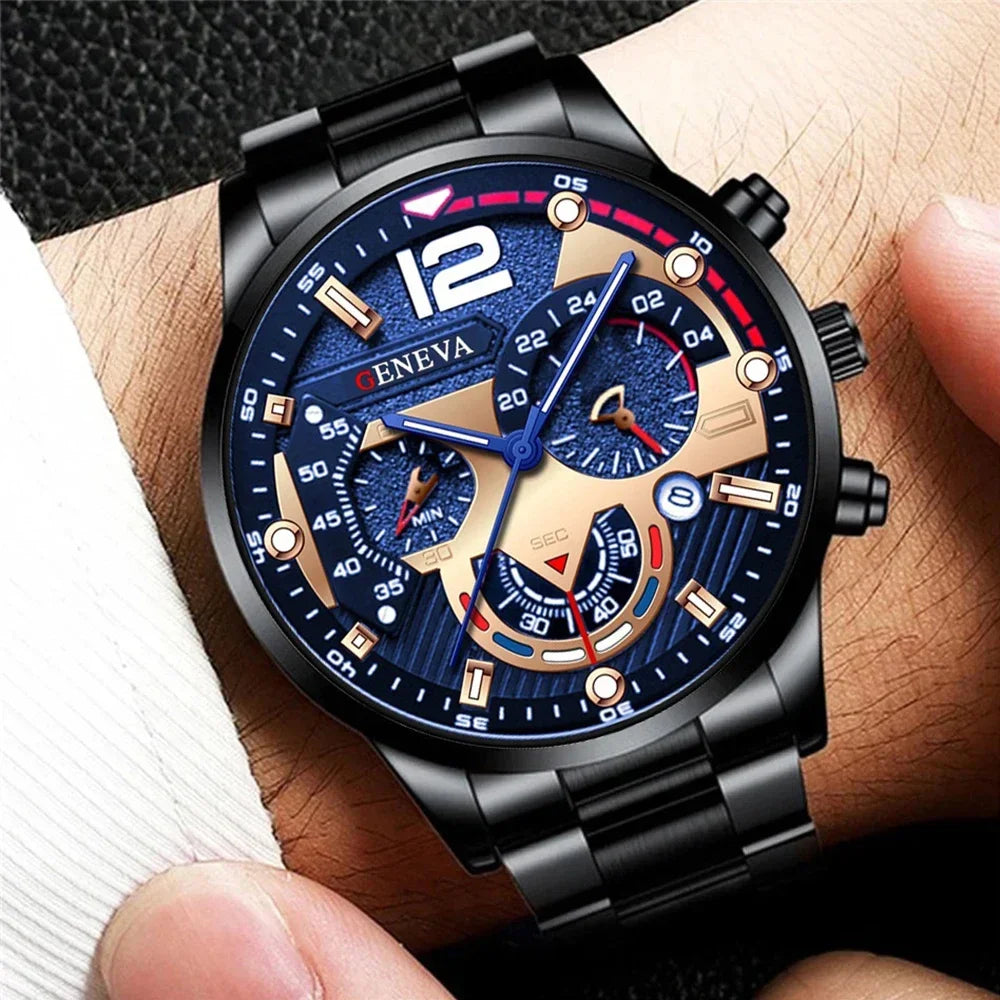 Mens Geneva Luxury Stainless Steel Watch