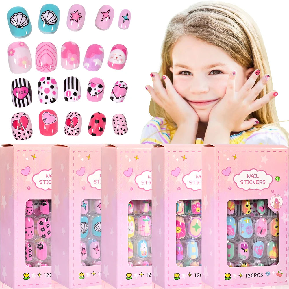 120 Children's Press on Kids Cartoon Acrylic Fake Nails