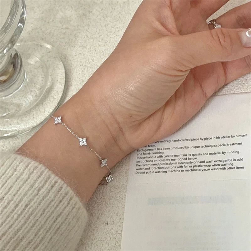 Crystal Flower Stainless Steel Bracelet For Women
