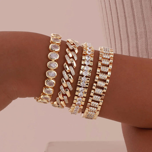 14K Gold Plated Cubic Zirconia Adjustable Bracelet Jewelry For Women