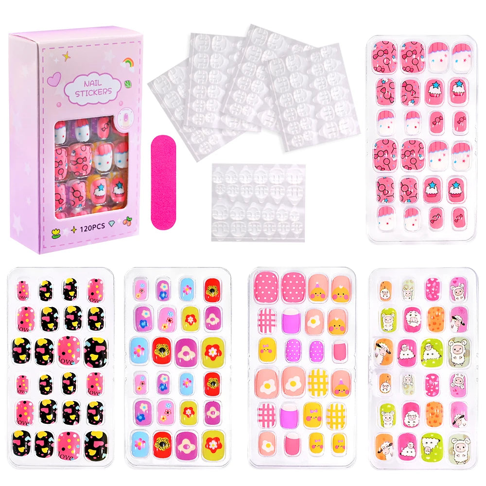 120 Children's Press on Kids Cartoon Acrylic Fake Nails