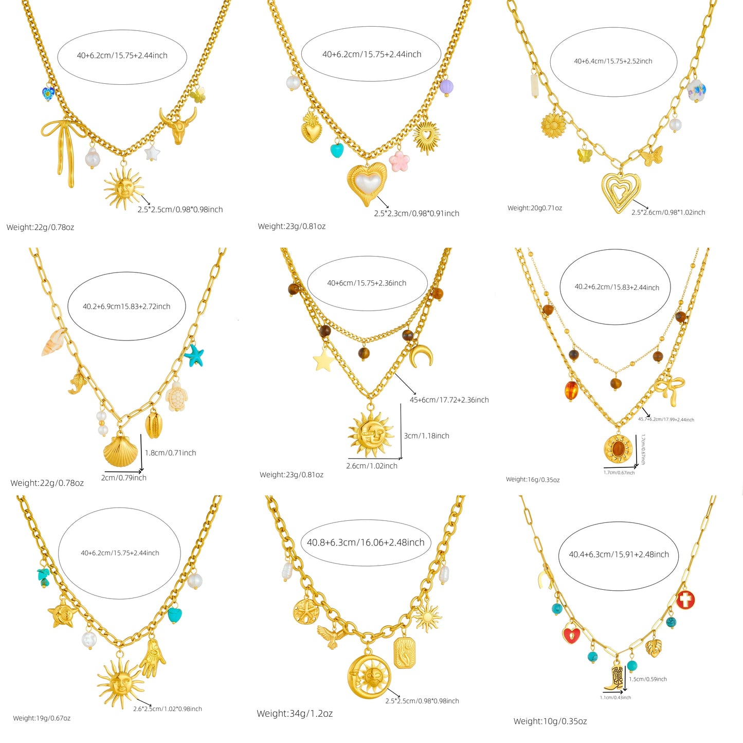 Stainless Steel Gold Multiple Pendant Necklace for  Women