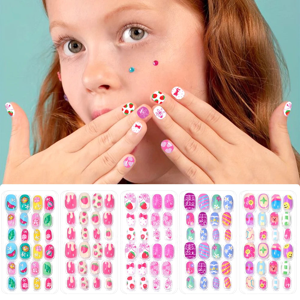 120 Children's Press on Kids Cartoon Acrylic Fake Nails