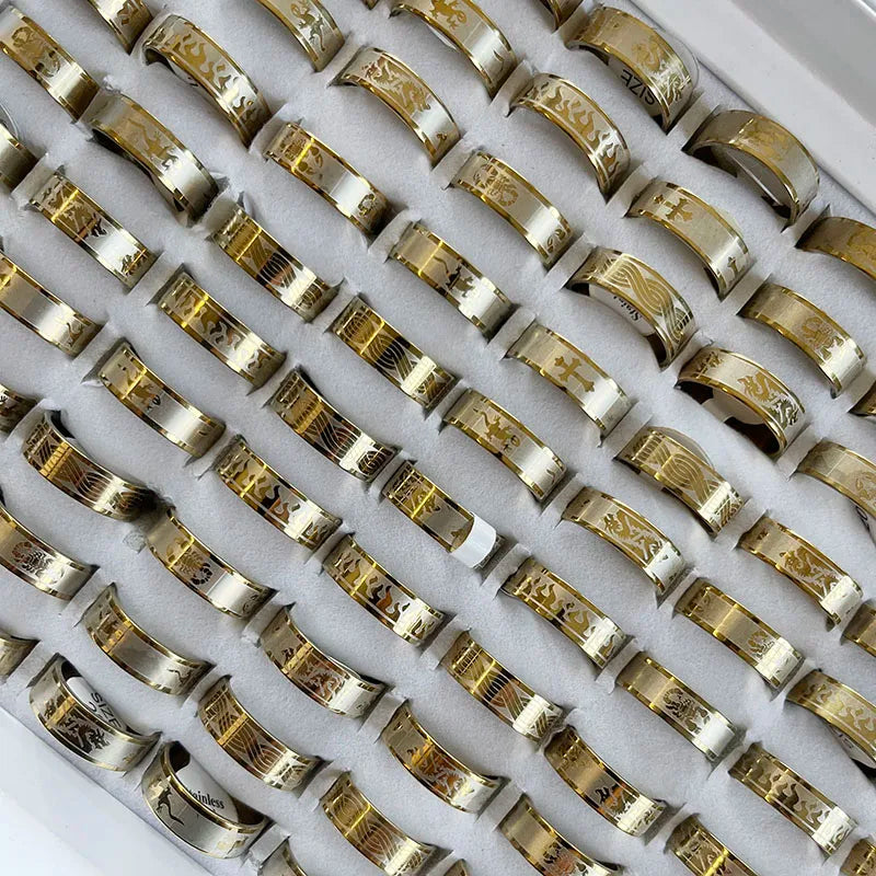 10Pcs Stainless Steel Mixed Pattern/Style Rings For Men/Women