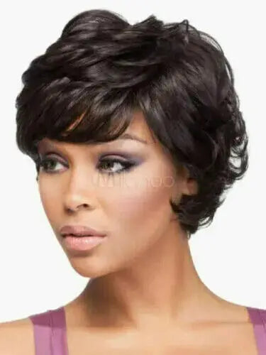 Short Dark Brown Wavy Human Hair Full Wigs