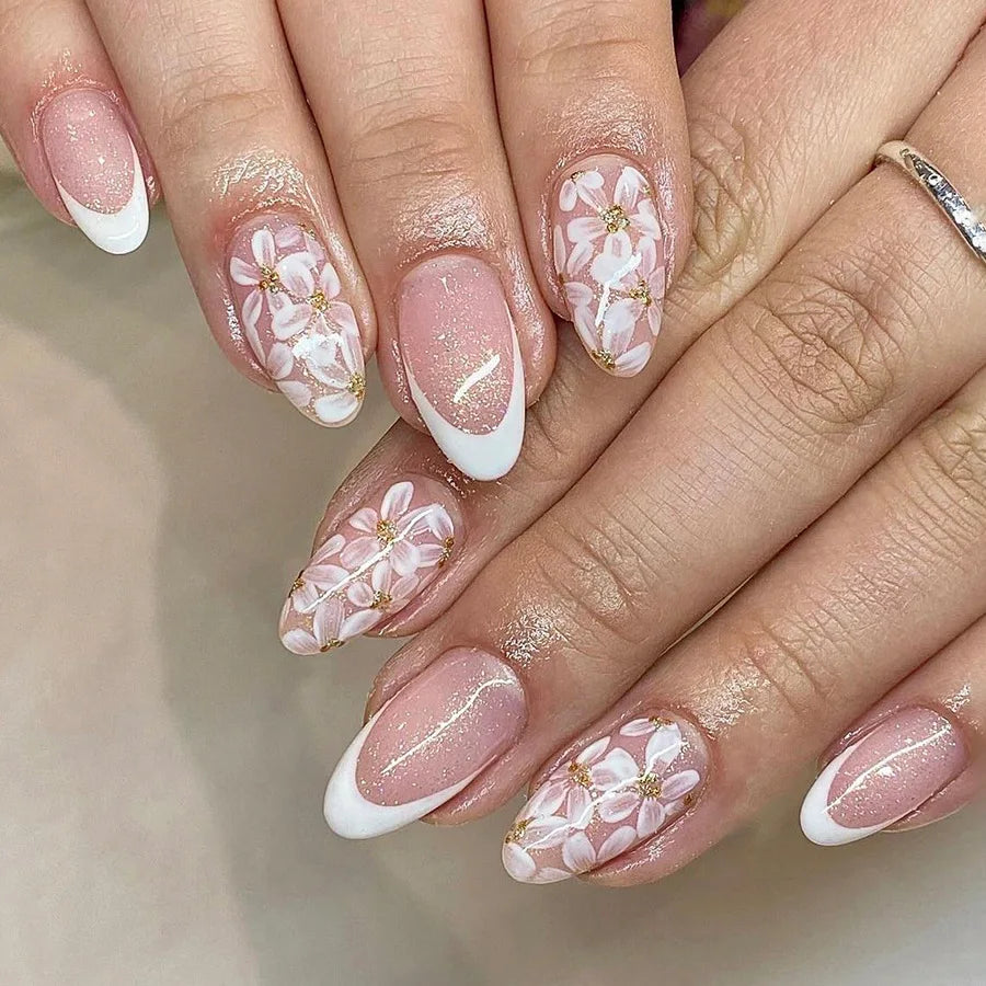 24Pcs Almond Long French False Nails