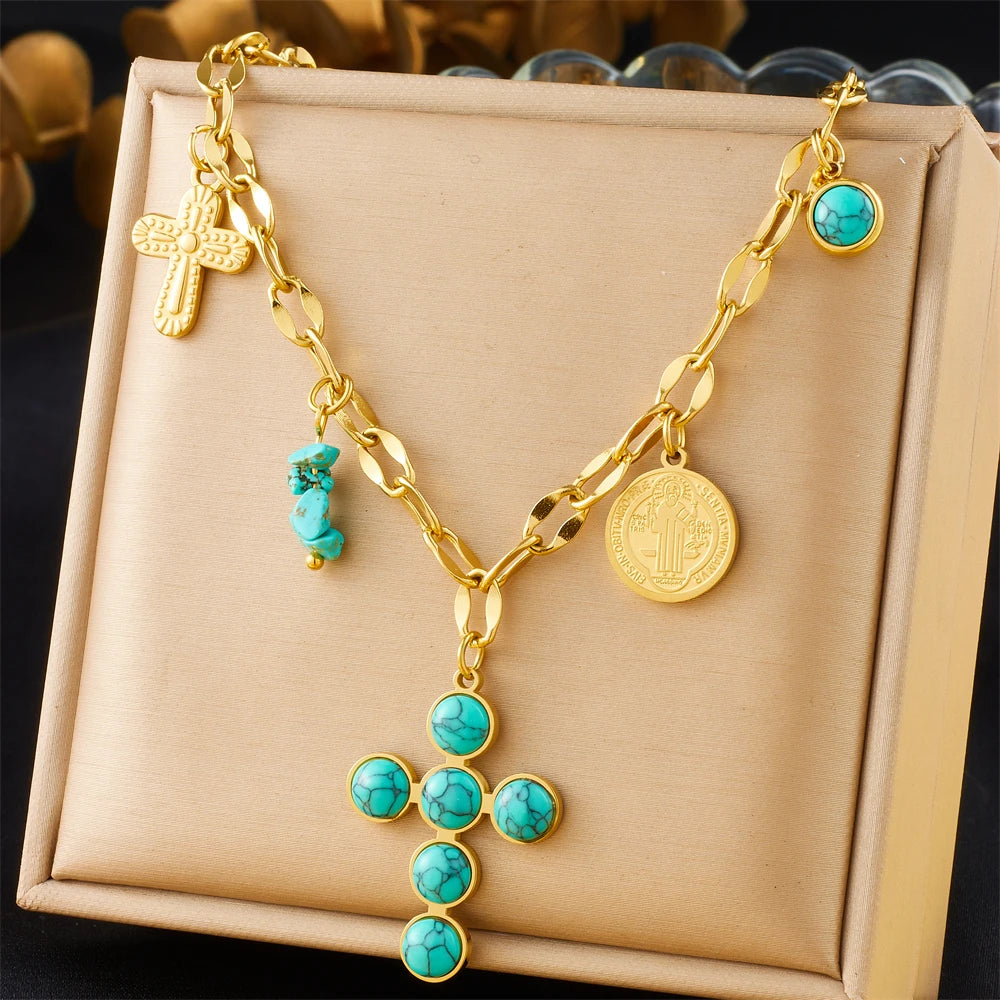 Stainless Steel Gold Multiple Pendant Necklace for  Women