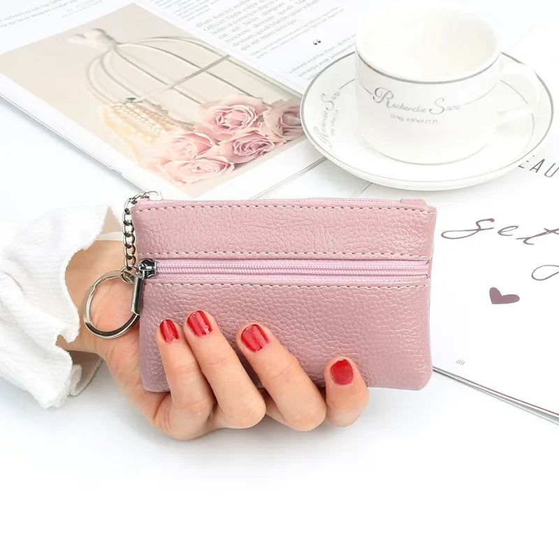 PU Mini Leather Women's Wallet Three Zippers with Keychain