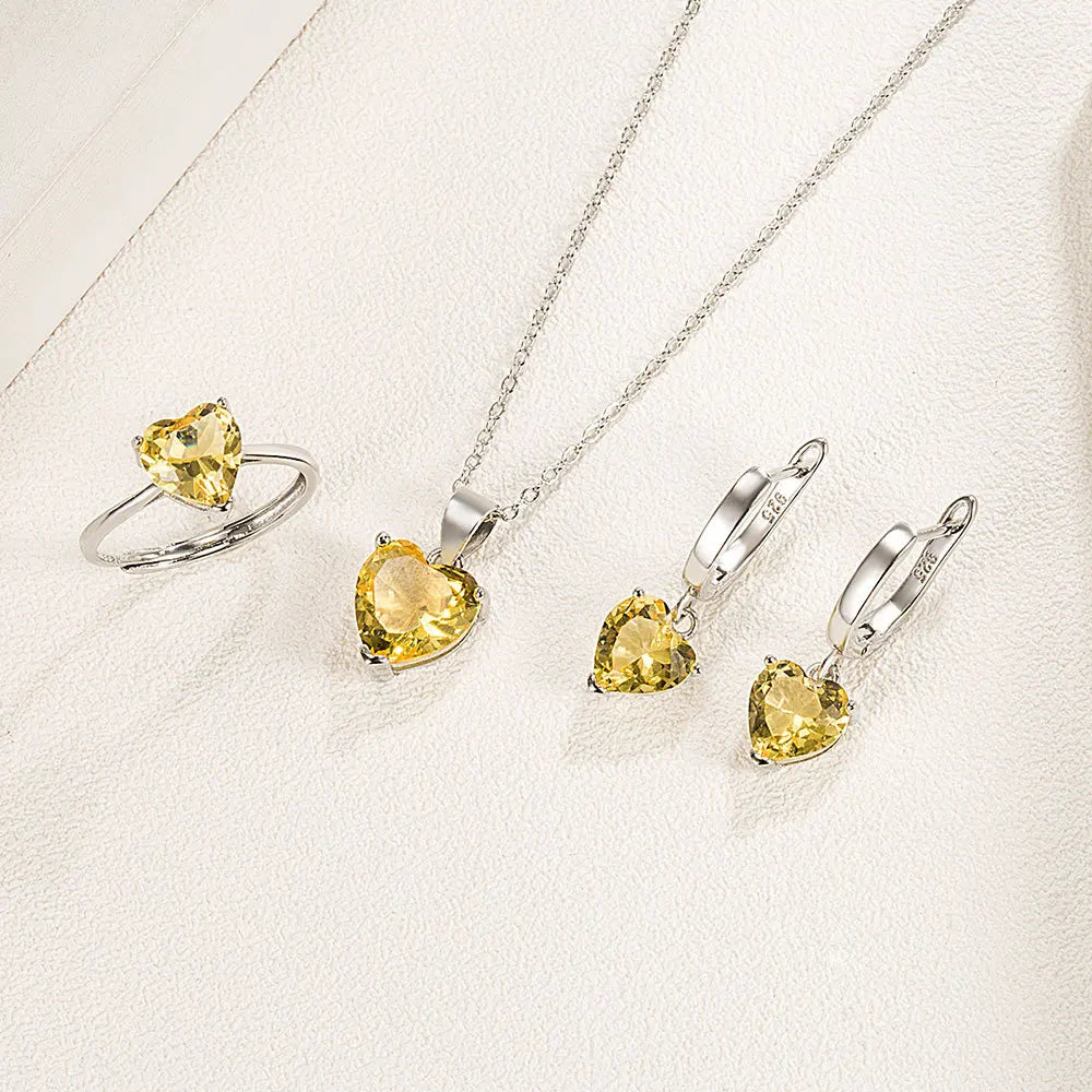 925 Sterling Silver Zircon Heart Jewelry Sets For Women