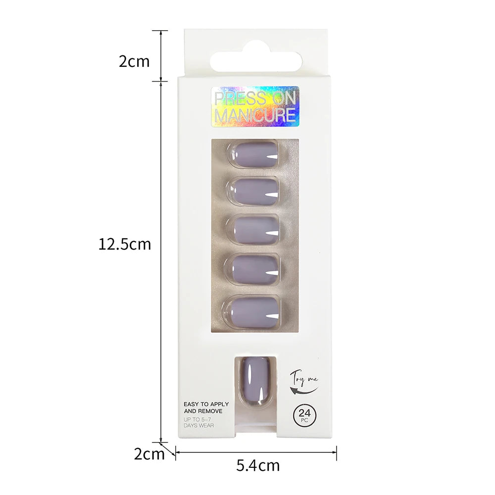 Short Full Press on 24 Pcs False Nails Set Stick on Nails