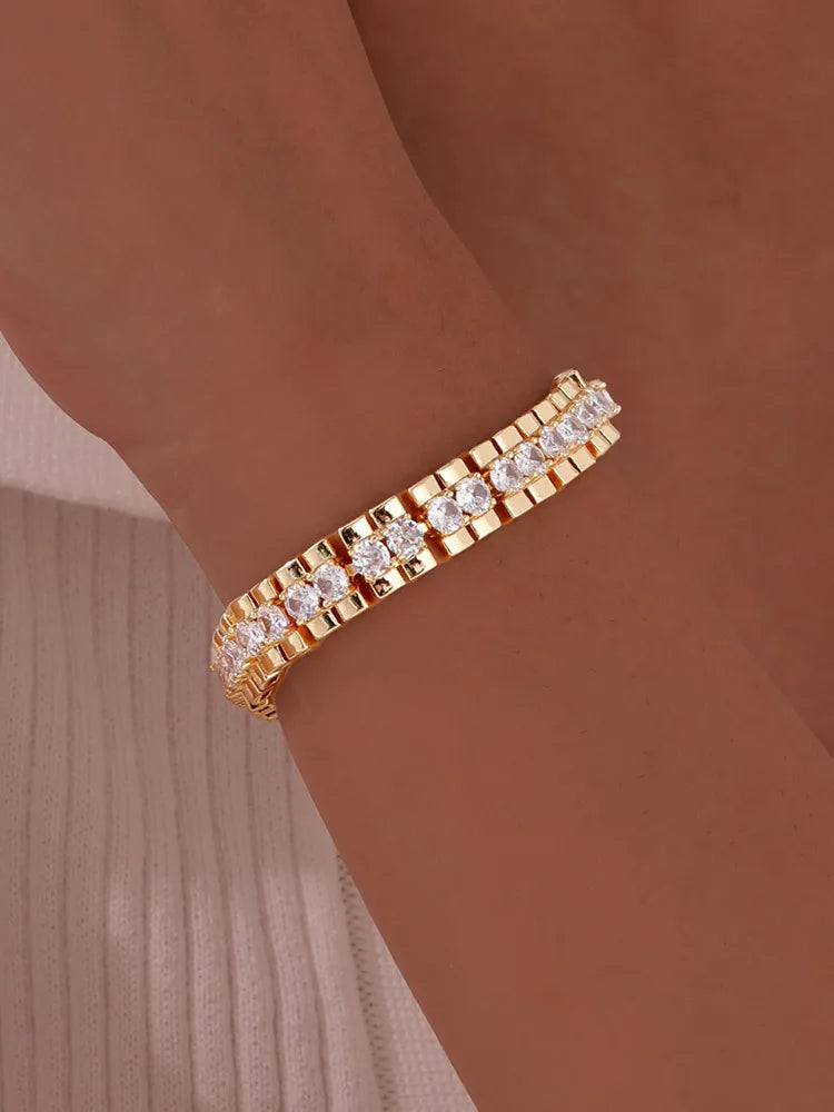 14K Gold Plated Cubic Zirconia Adjustable Bracelet Jewelry For Women