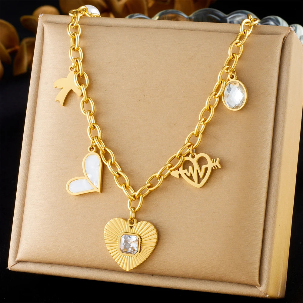 Stainless Steel Gold Multiple Pendant Necklace for  Women