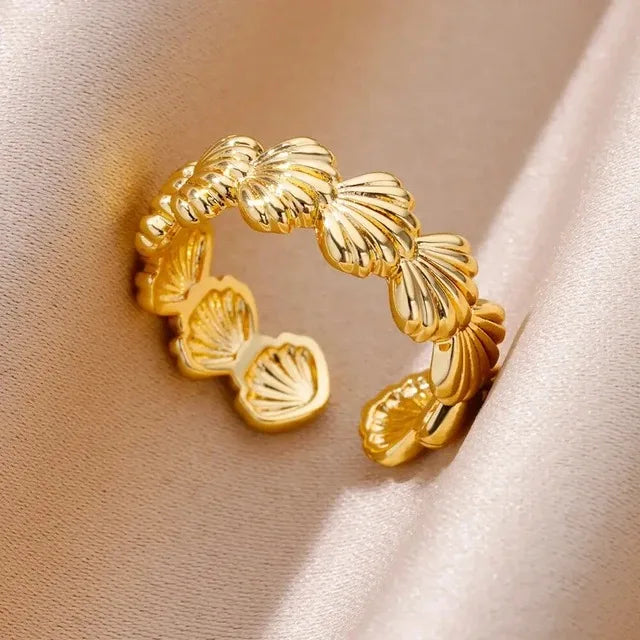 Gold Plated Starfish & Shell Pearl Rings for Women