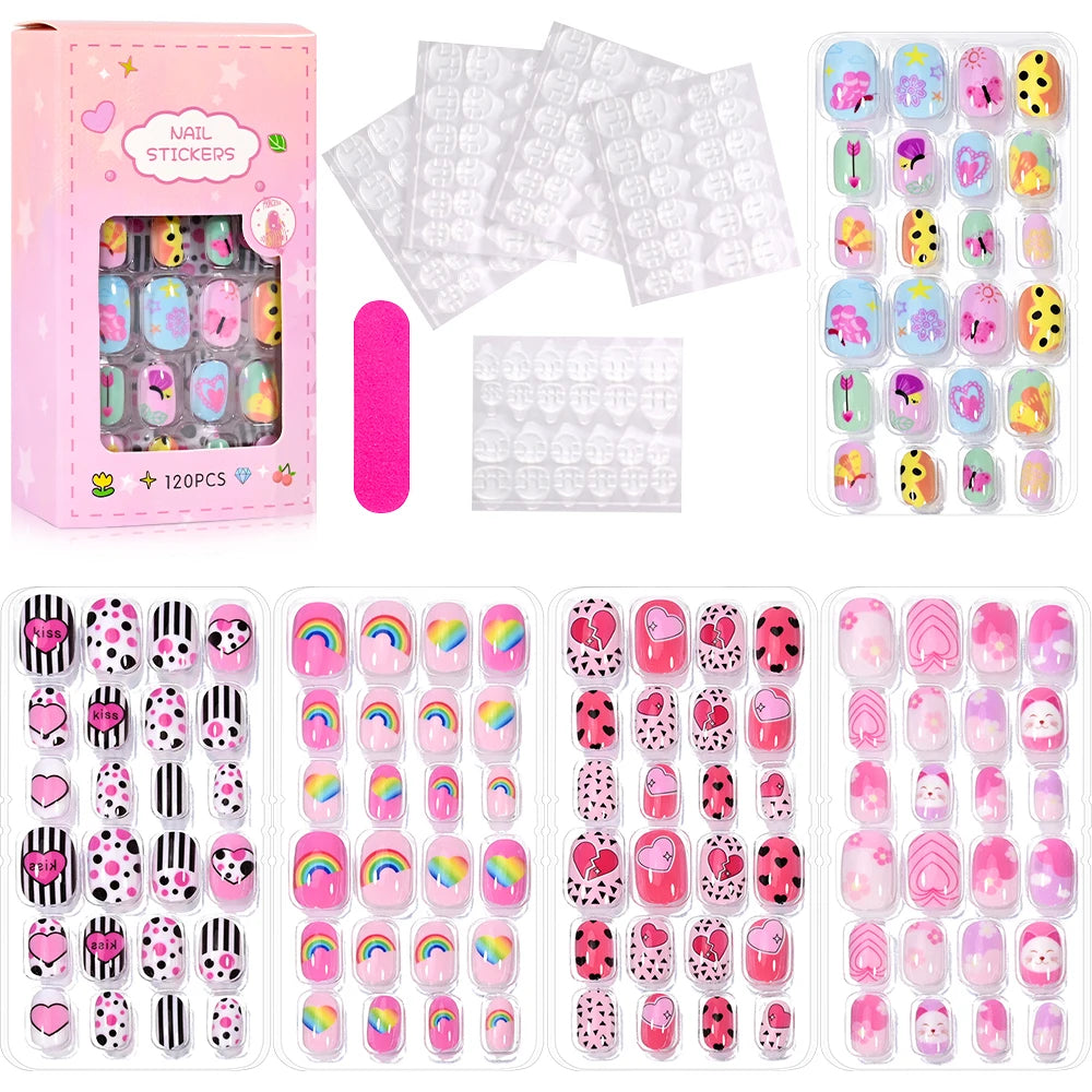 120 Children's Press on Kids Cartoon Acrylic Fake Nails