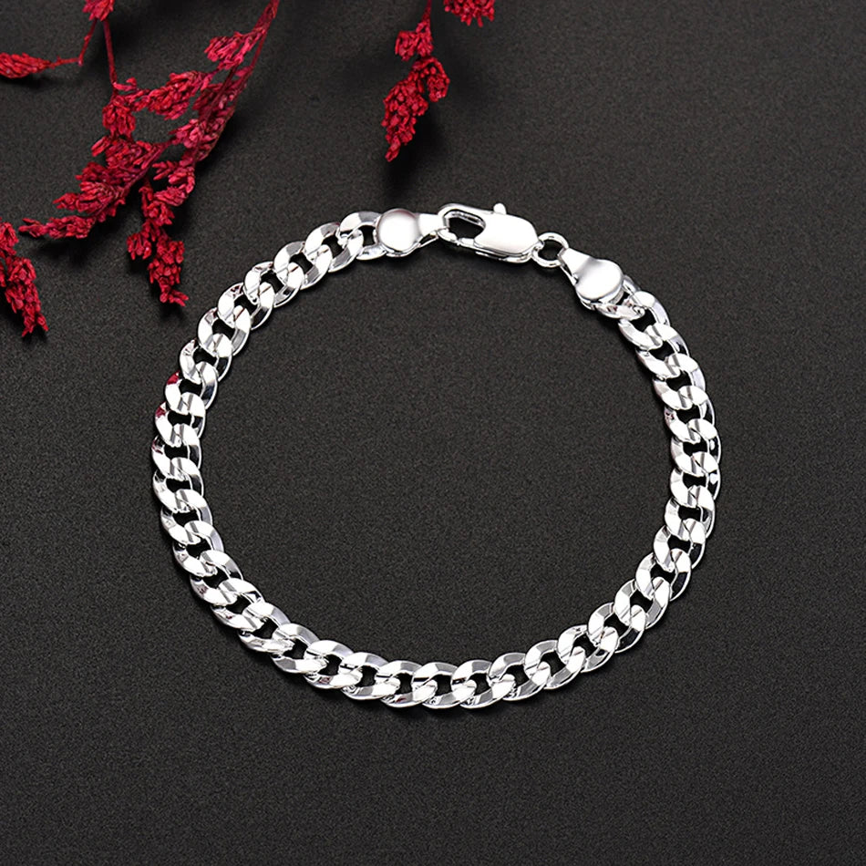 925 Sterling Silver 7MM chain bracelets for Men/Women