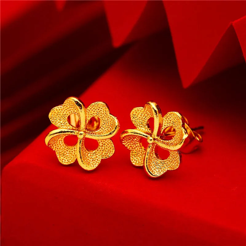 24K Gold Stud Earrings for Women
