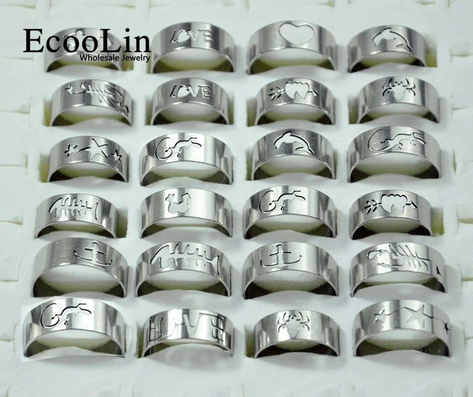 10Pcs Stainless Steel Mixed Pattern/Style Rings For Men/Women