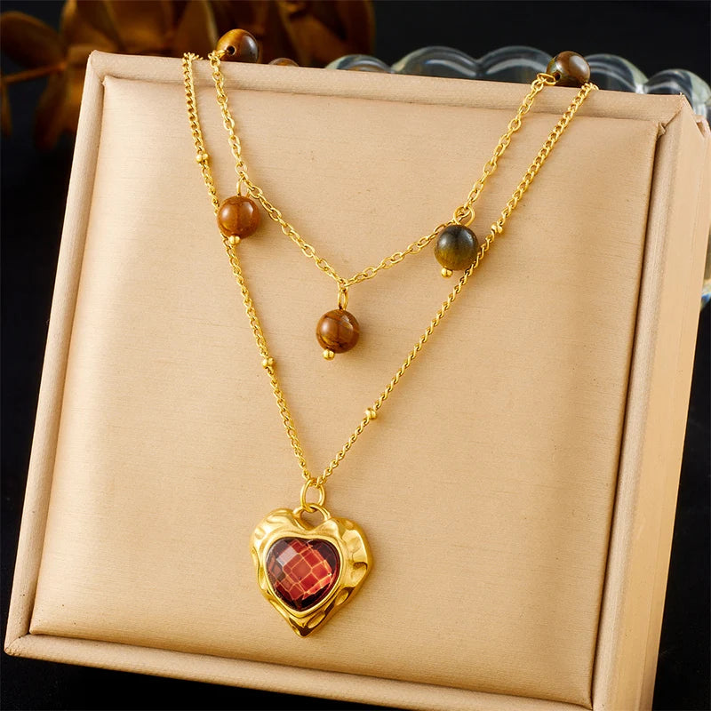 Stainless Steel Gold Multiple Pendant Necklace for  Women