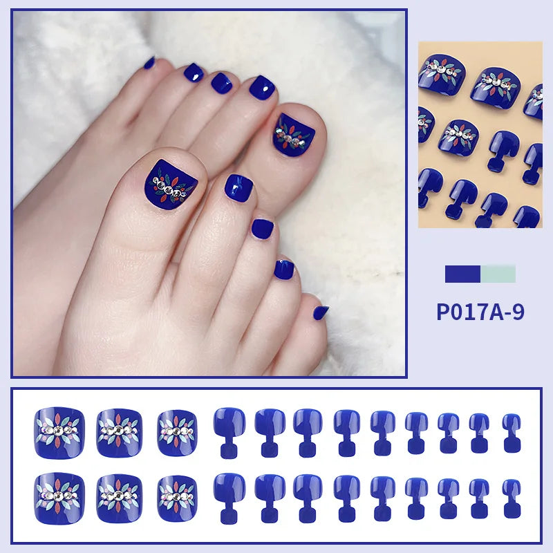 24 PCS Designed Fake Press On Short Toenails with Decorations Accessories