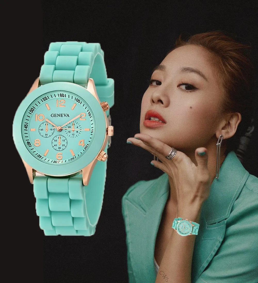 Silicone Strap Quartz Wrist Watch For Woman