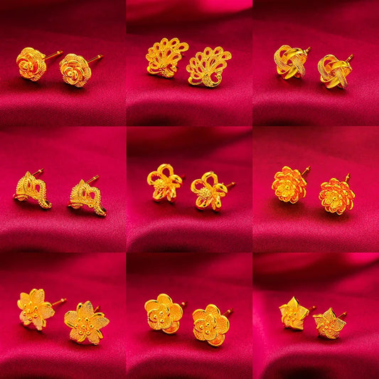 24K Gold Stud Earrings for Women