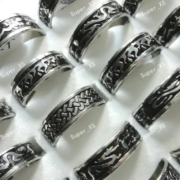 10Pcs Stainless Steel Mixed Pattern/Style Rings For Men/Women