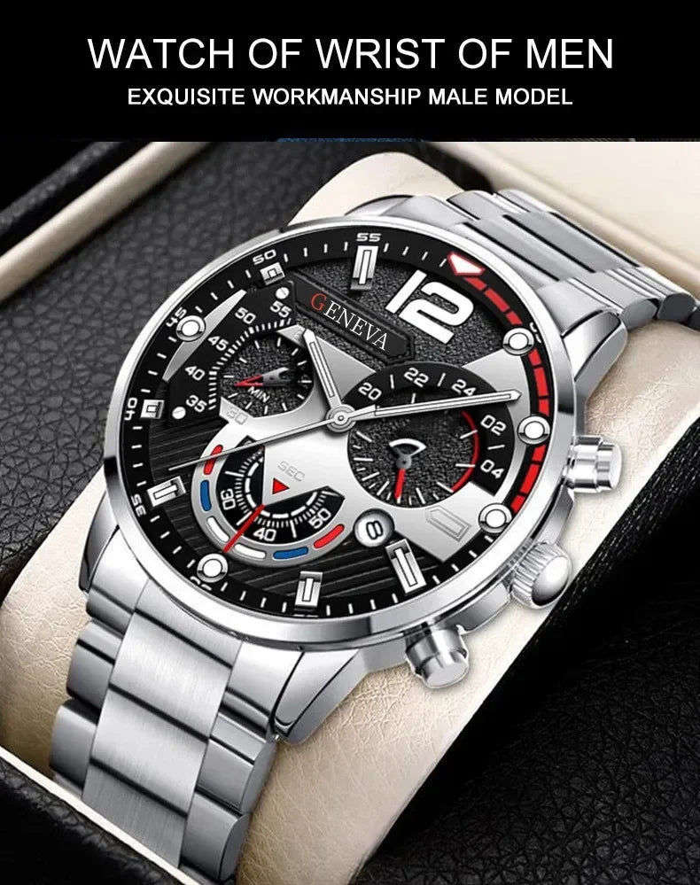 Mens Geneva Luxury Stainless Steel Watch