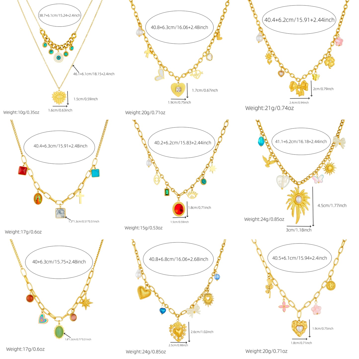 Stainless Steel Gold Multiple Pendant Necklace for  Women