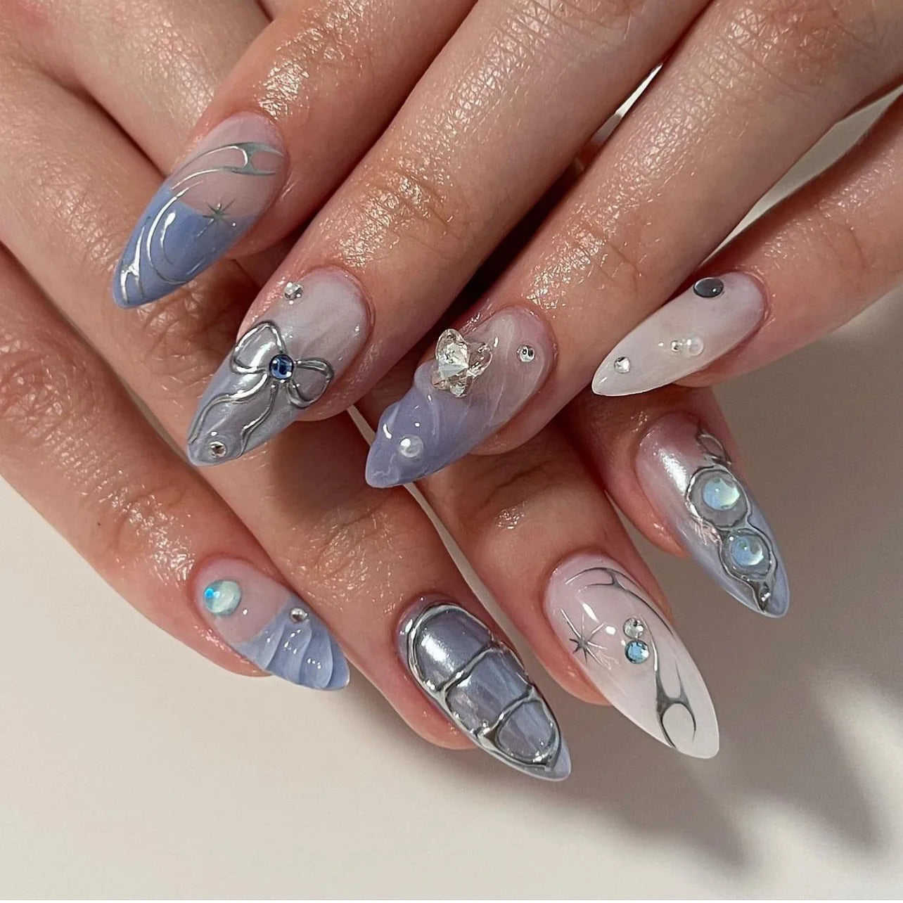 24Pcs Almond Long French False Nails