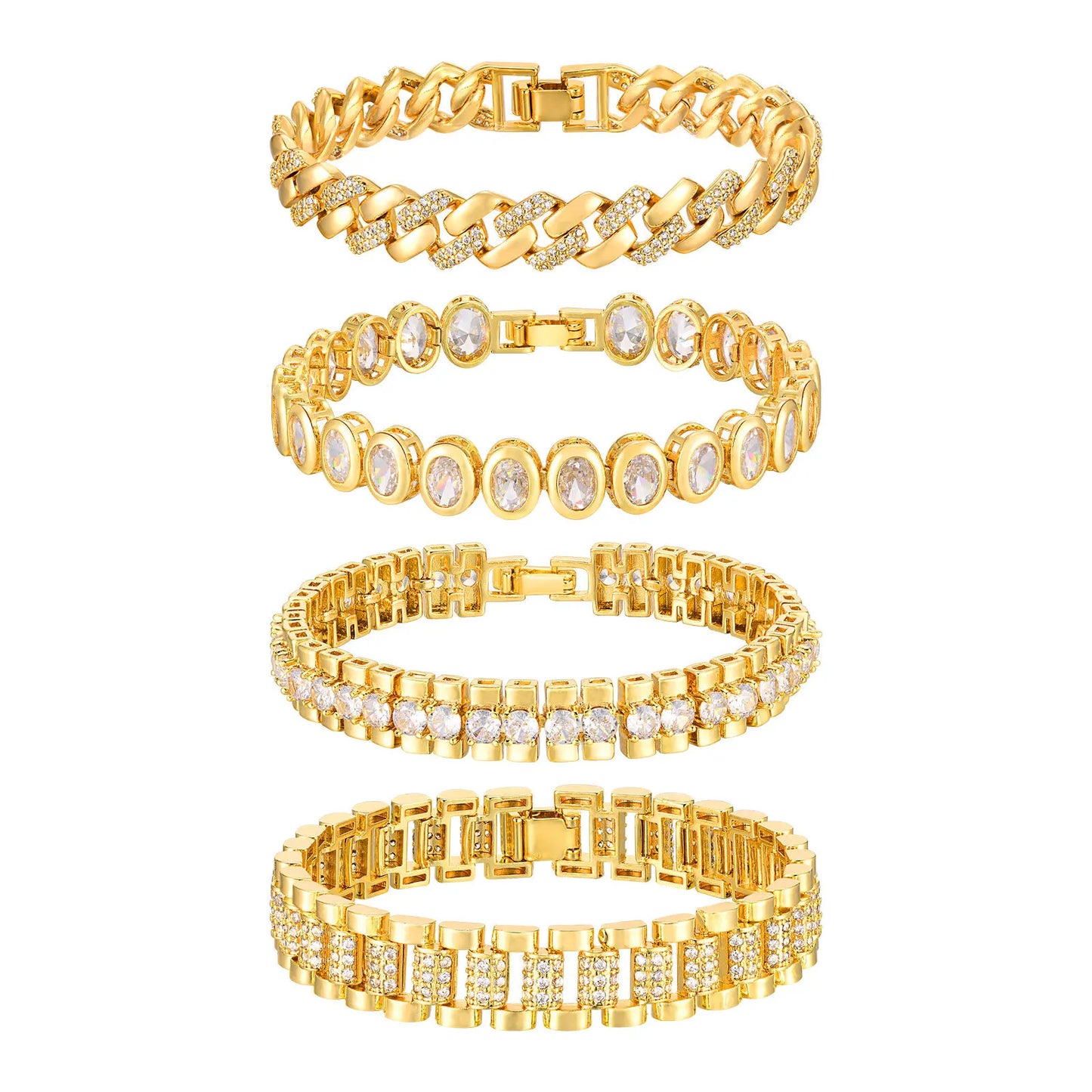 14K Gold Plated Cubic Zirconia Adjustable Bracelet Jewelry For Women
