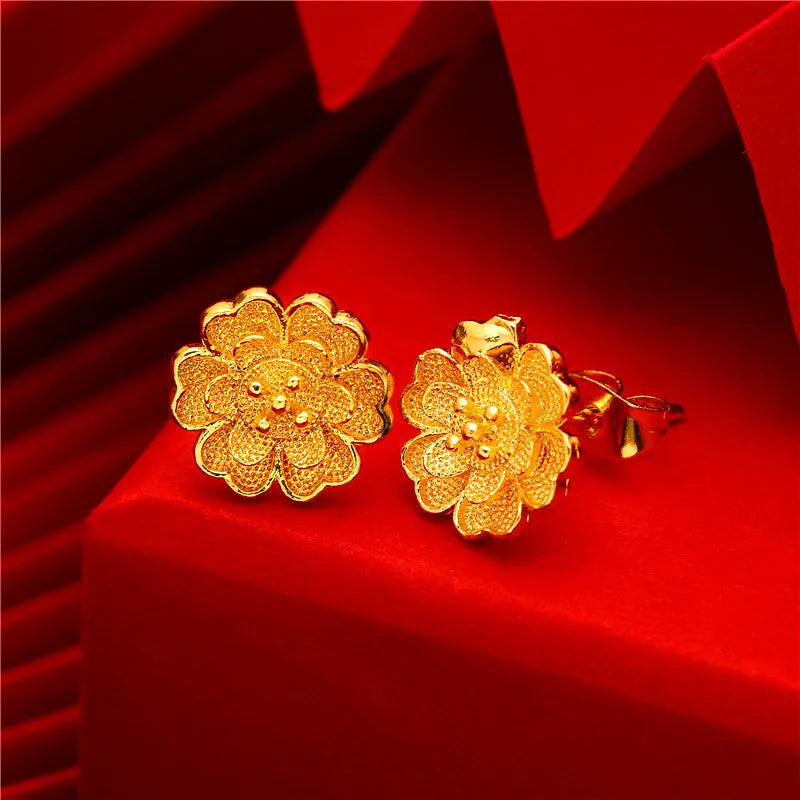 24K Gold Stud Earrings for Women