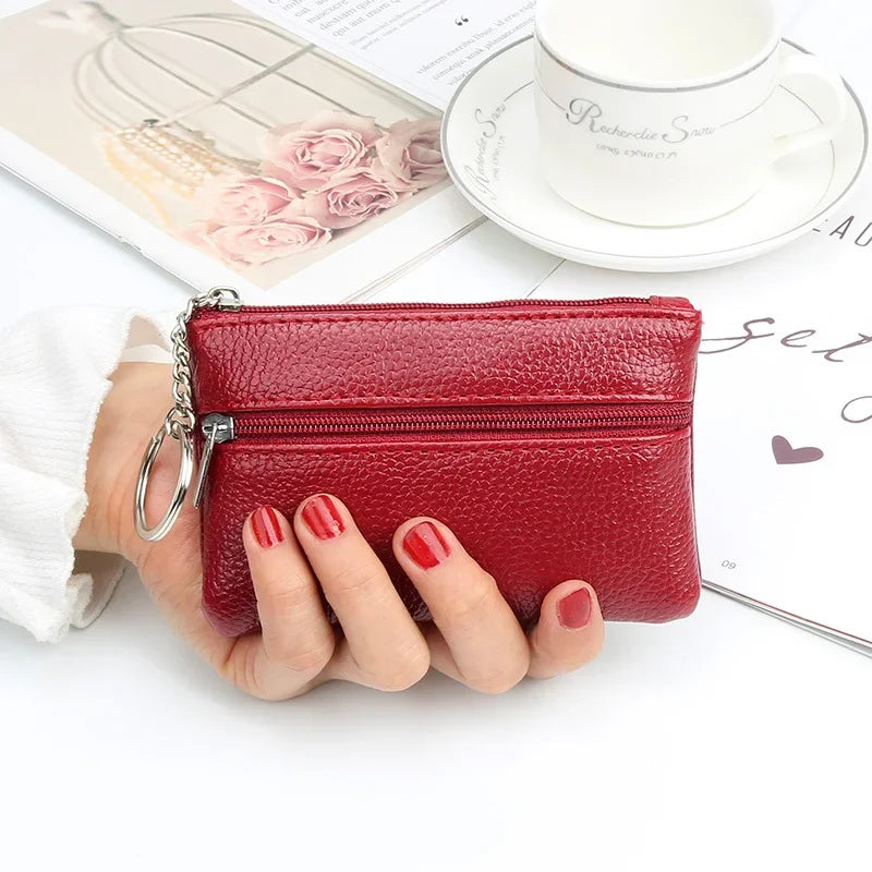 PU Mini Leather Women's Wallet Three Zippers with Keychain