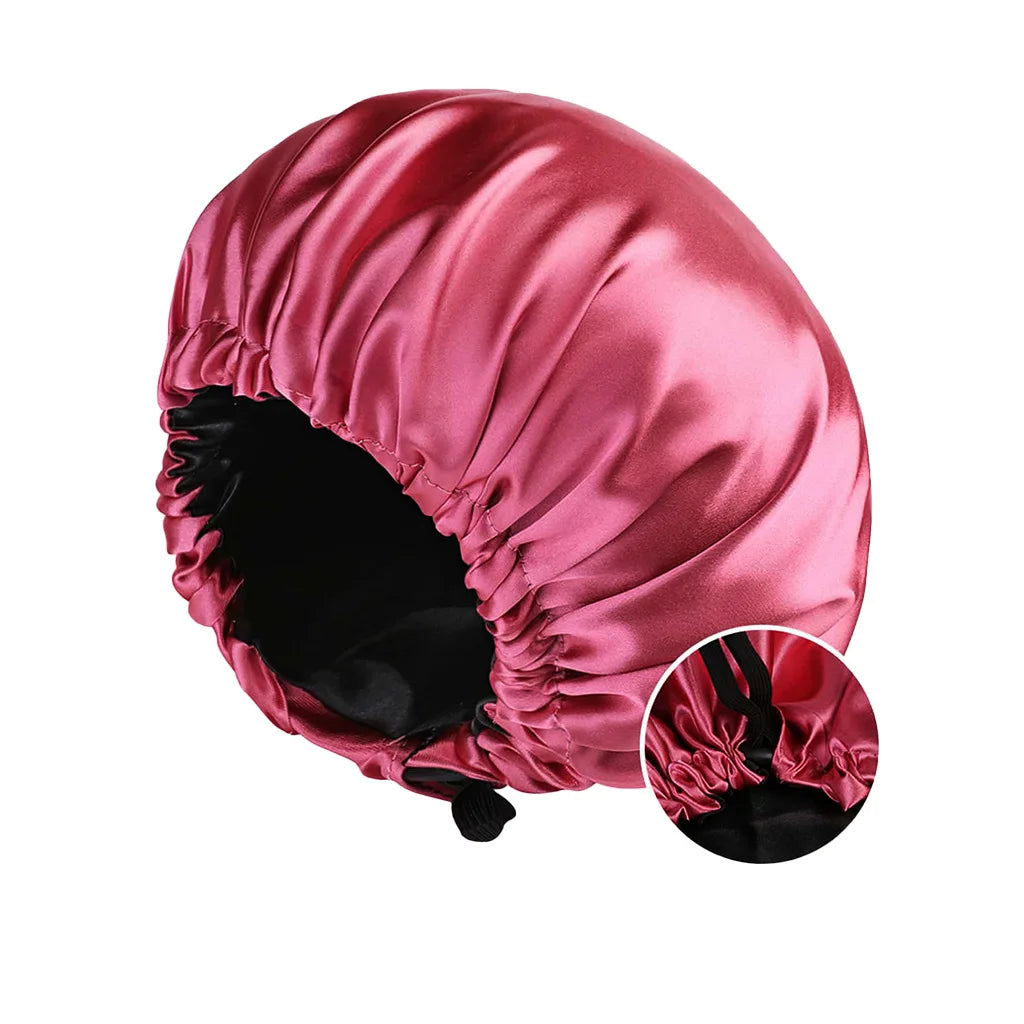 Silky Satin Bonnet Cap for Sleeping Large Double Layer Reversible Adjustable