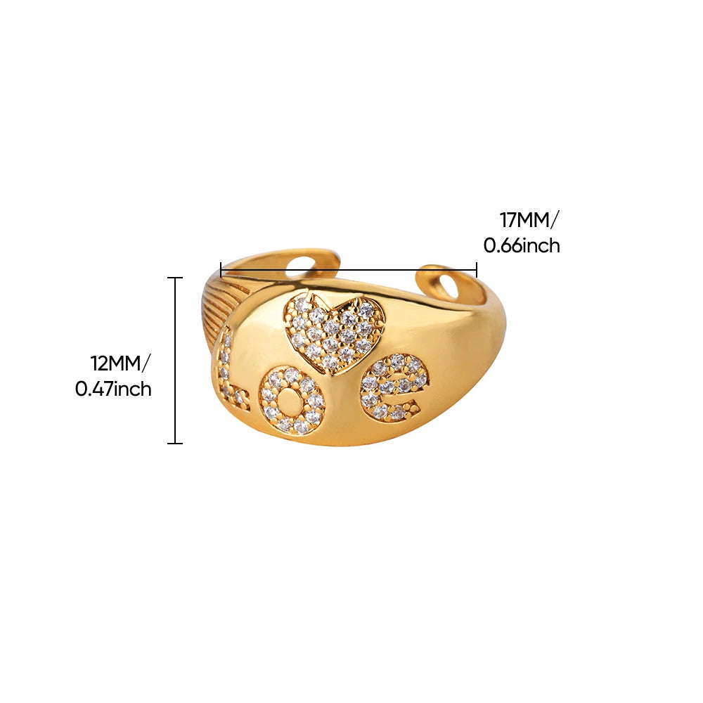 Geometric Zircon Chunky Adjustable Gold Plated Rings for Women