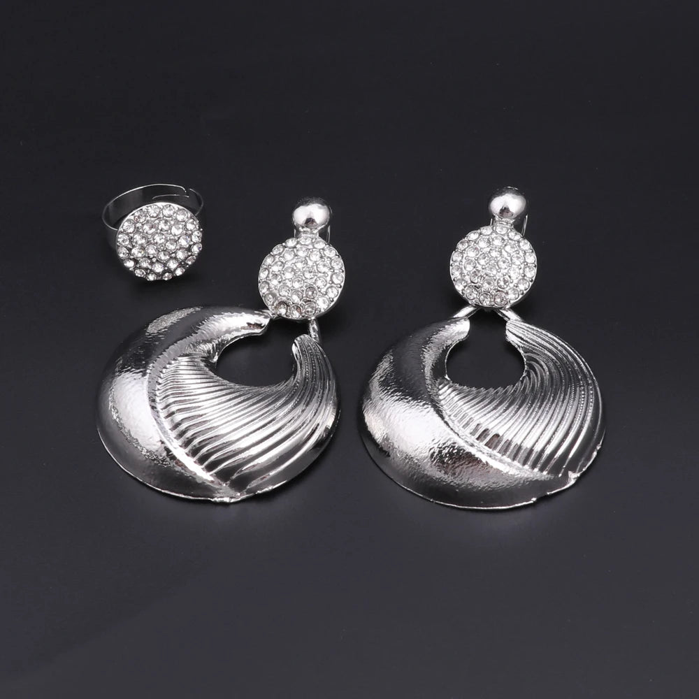 Dubai Silver Plated Jewelry Set For Women Necklace Earrings Bracelet And Ring Set