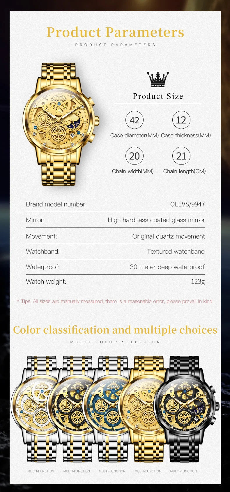 OLEVS Top Brand Luxury Original Waterproof Quartz Watch for Man