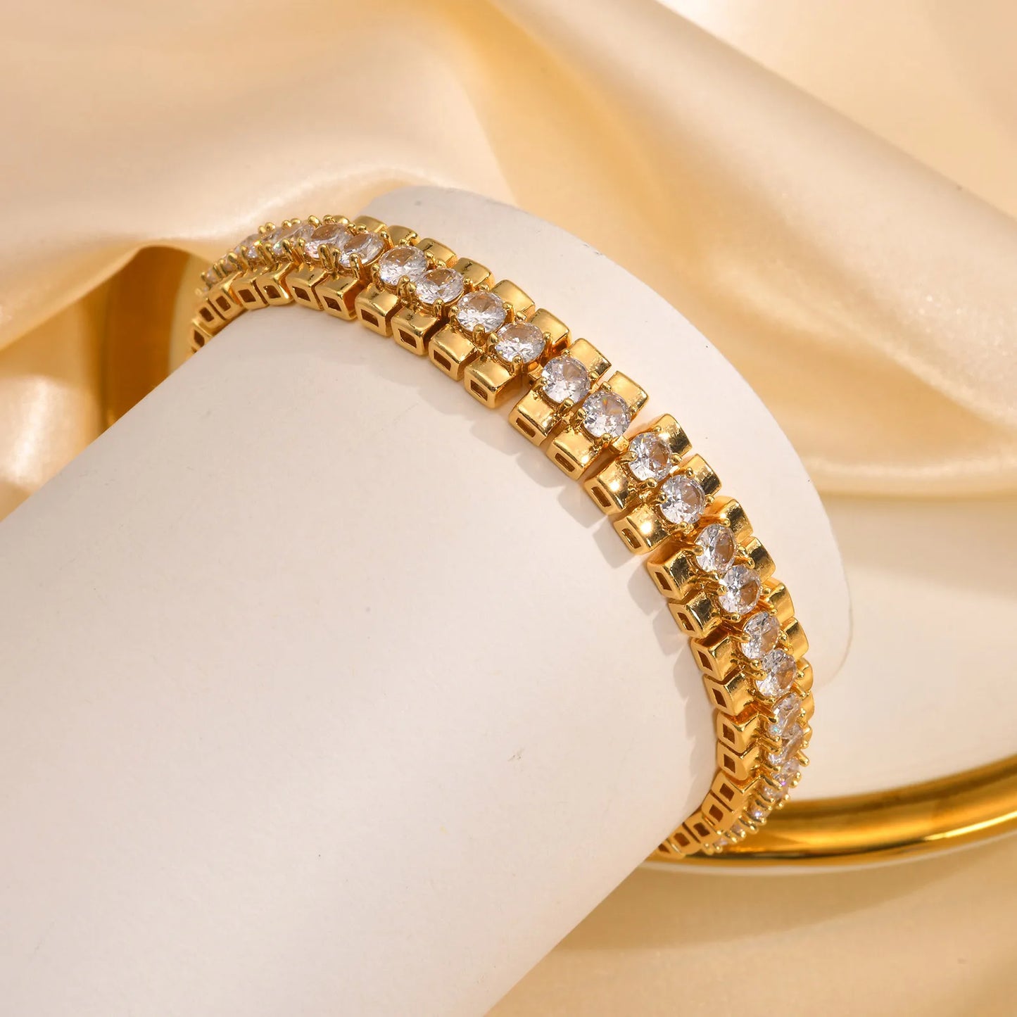 14K Gold Plated Cubic Zirconia Adjustable Bracelet Jewelry For Women