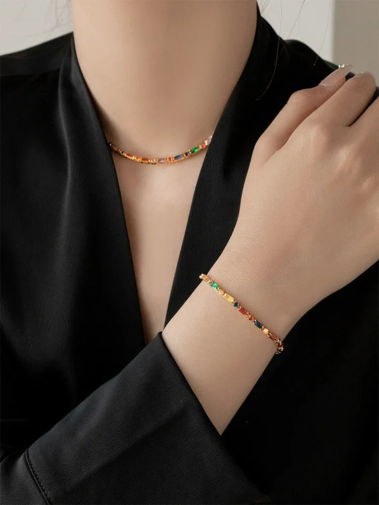Colorful Zircon Necklace & Bracelet Jewelry for Women