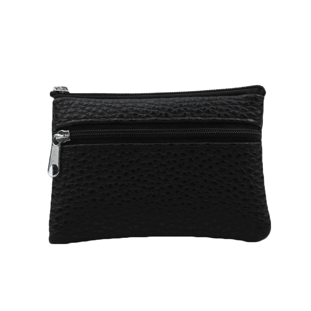 Mini PU Leather Coin Purse for Female with 2 Zippers